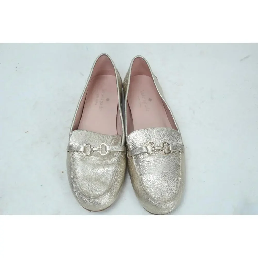 kate Spade loafers gold leather penny loafer shoes slip on 8.5 B